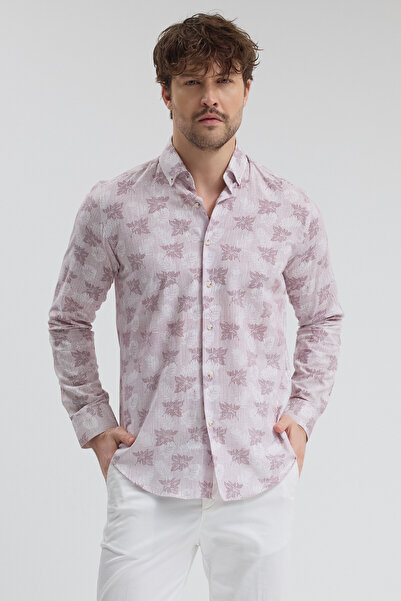 Frappoli Bonaven Men's Burgundy Cotton Long Sleeve Slim Fit Sports Shirt