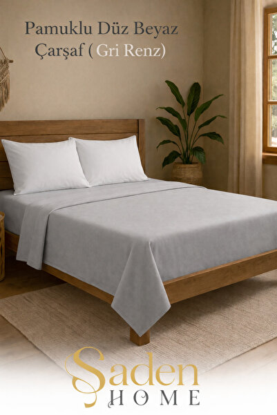 SADEN HOME Cotton Double Bed Sheet in Light Gray, 220X240 cm