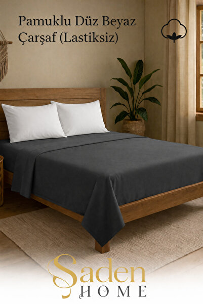 SADEN HOME Cotton Double Anthracite Bed Sheet, 220X240 cm