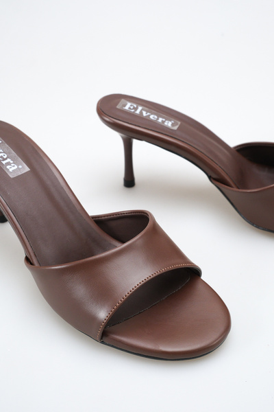 MALENTA Papuci de damă cu toc subțire, piele maro, vârf rotund - pentru birou...