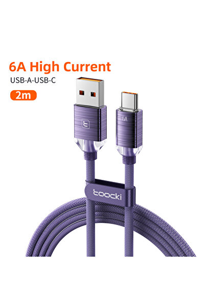 Toocki كابل USB إلى Type C بنفسجي بطول 2 متر وقوة 6 أمبير لشاحن POCO للشحن ال...