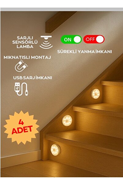 shop 4 adet Hareket Sensörlü Beyaz Led Işık Lamba On/ auto/off Modlu 8 Ledli ...