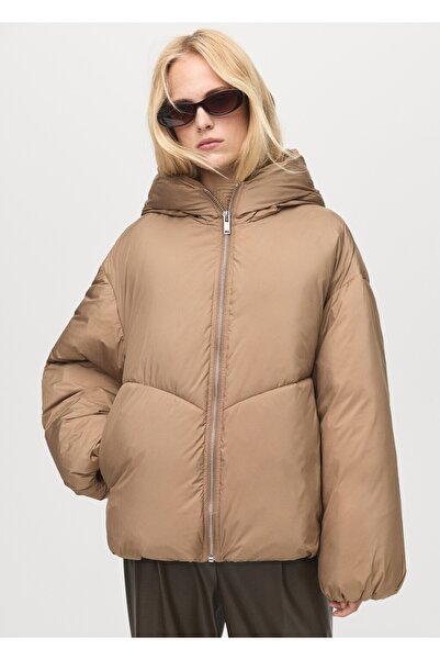 MANGO Woman Kısa oversize kapüşonlu anorak