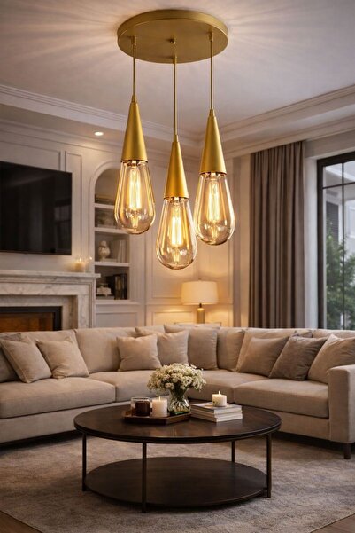 Ömür Avize Oscar e 14 duylu kapalı camlı 3lü sarkıt avize