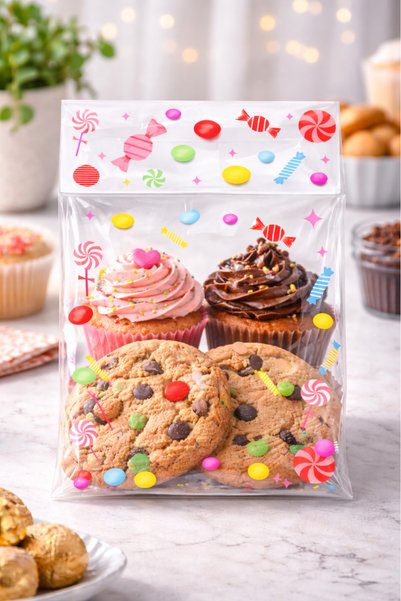 İnci Fix Adhesive 25-Pack 13X23 Holiday Themed Candy Patterned Opp Gift Bag Ramadan Eid Gift Bag