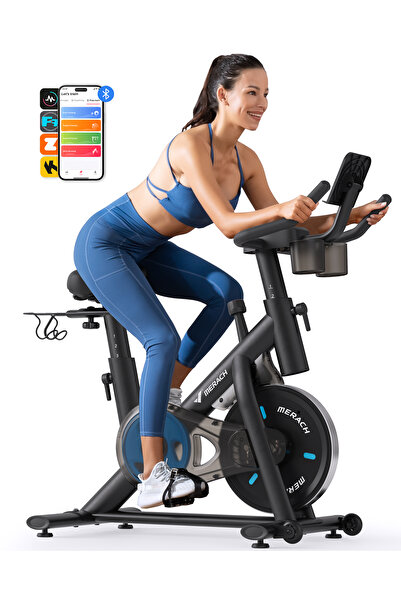 merach دراجة تمارين رياضية، دراجة ثابتة مزودة بفرامل وتطبيق حصري، سعة وزن تصل...