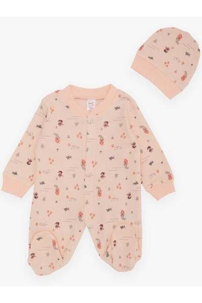 Zekids Patterned cotton romper with baby hat and booties