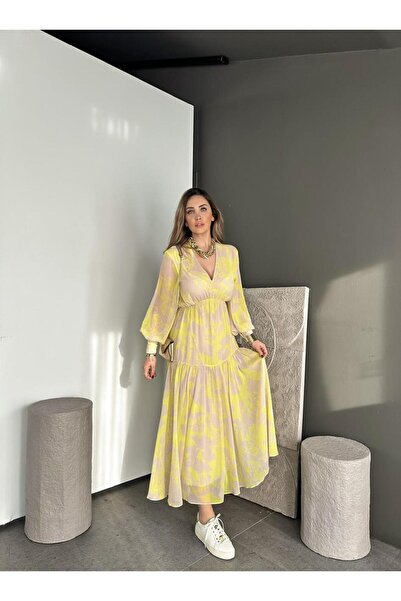 Zerrincan Giyim Neon Manşet Kollu Şifon Elbise