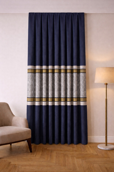 Cortibo Berlin 1 to 3 Frequent Pleated Panel Background Curtain Navy Blue