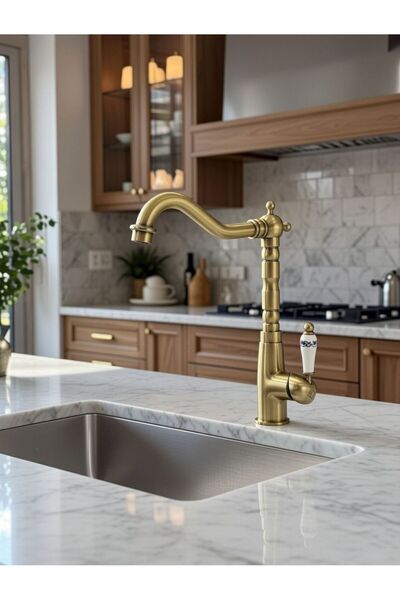 EMFA AKSESUAR Mat Gold Rustik Mutfak Bataryası Mat Gold Vintage Modern Tasarı...