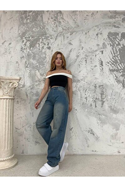 Sezka Life High Waist Wide Leg Baggy (Wide Leg) Jean Trousers