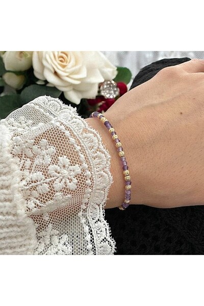 Ezera Brățară elegantă de damă Nuria cu ametist și mărgele de argint placate ...