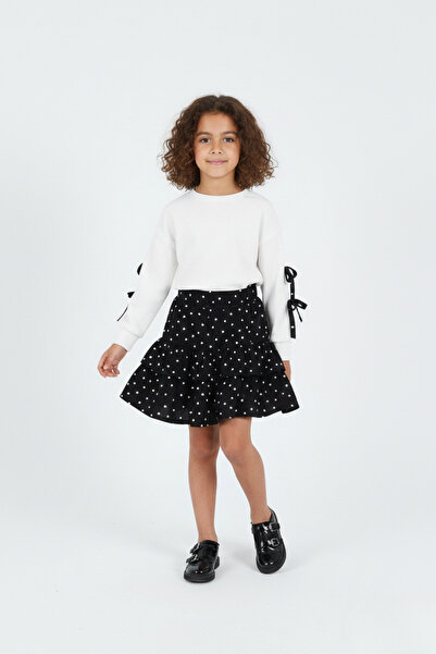 NEWKİDS Комплект за момичета с блуза с връзки и сърцевиден мотив и пола с вол...