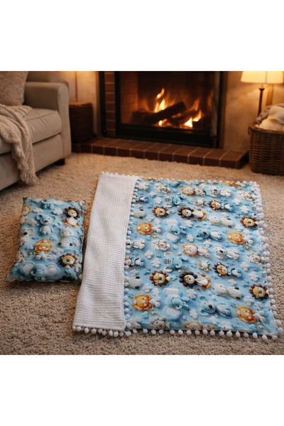 SerSev طقم بطانية ووسادة للأطفال من الموسلين والبيكيه 100% قطن، مزخرف بنقوش ث...