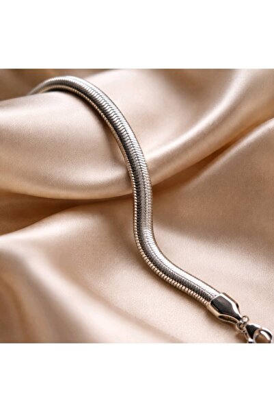 stainless steell سوار نسائي إيطالي سميك من الفولاذ الفضي بطول 17+5 سم قابل لل...