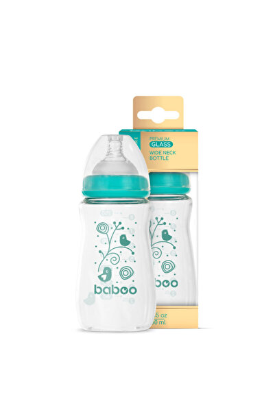 Baboo Biberon Din Sticla Anticolici - Gat Larg, 250 ml, 3 luni+