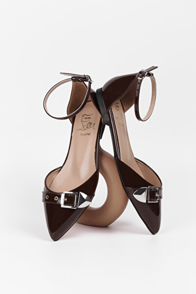 Extra Shoes İstanbul Women's Brown Patent Leather Ankle Strap Casual Ballerin...