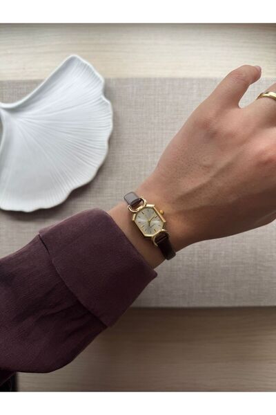 rubsey Retro Minimal Leather Cord Vintage Women Wristwatch Bitter Brown