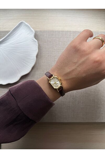 rubsey Retro Minimal Leather Cord Vintage Women's Wristwatch Burgundy Cord