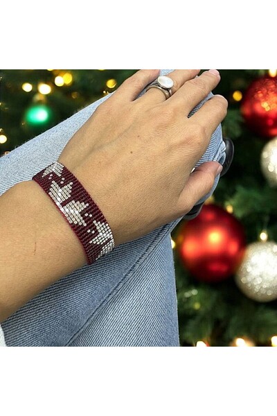 Ezera Red-Silver Wide Miyuki Bracelet, Elegant for Women, Samira