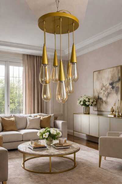 Ömür Avize Oscar e 14 duylu 6li kapalı camlı sarkıt avize