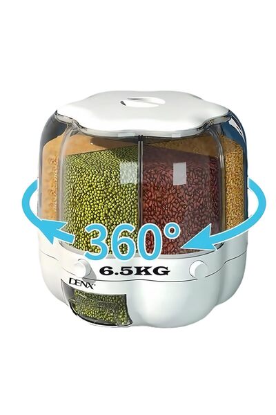 Generic 6kg Capacity Rotating Multi-functional Grain Storage Bucket, 6-Compar...