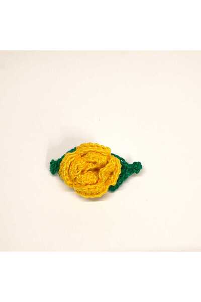 OEM Crocheted martisor – Yellow rose, brooch type