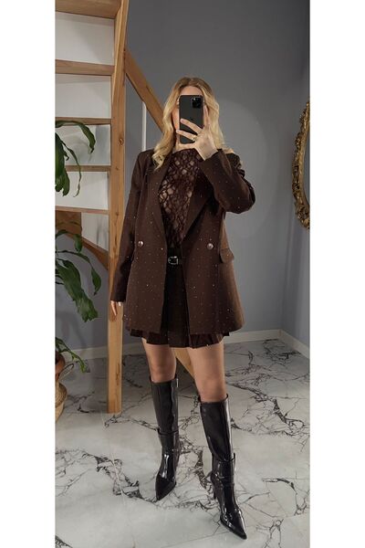 rose tml giyim طقم نسائي مكون من 3 قطع: سترة وتنورة قصيرة وبلوزة دانتيل