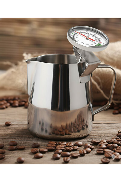 Epinox Milk Pot, Pitcher 350 ml Stainless Steel + Analog Thermometer Set