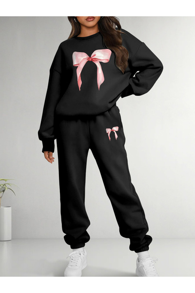 mercoledi Kurdele Printed Crew Neck Sweatshirt Jogger Bottom Tracksuit Set Ov...