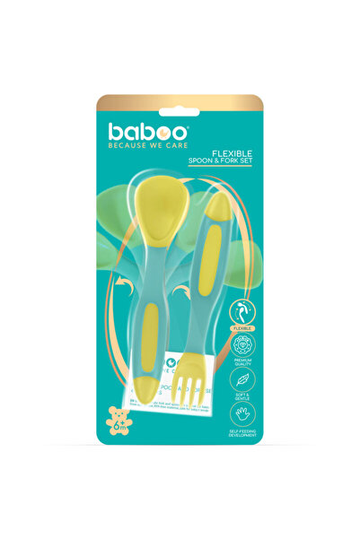 Baboo Комплект гъвкави лъжици и вилици - жълто-зелен, 6+ месеца
