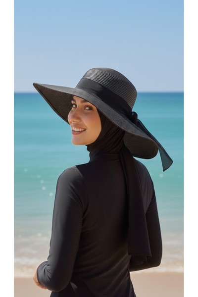 trendlina Büyük Boy Kurdeleli Lastikli Hasır Şapka