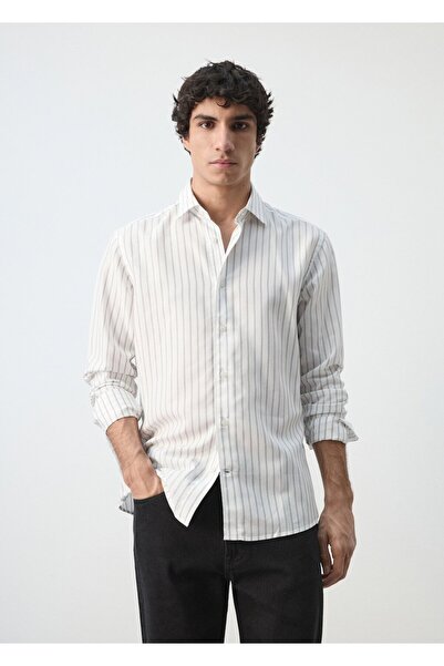 MANGO Man %100 lyocell çizgili regular fit gömlek