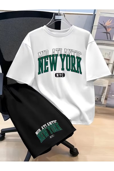 PAVRO Unisex Oversize Shorts Set Bottom-Top Two-Piece Casual New Nyc Printed ...