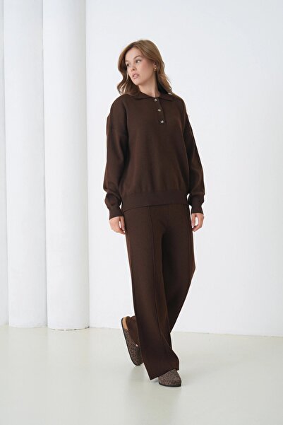 Park Karon Women's Black Polo Neck Sweater Pants Knitwear Top and Bottom Set