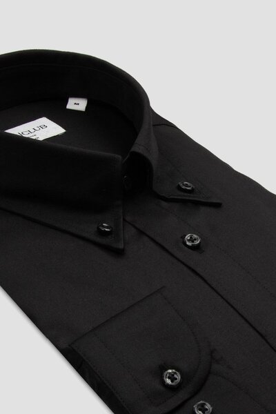 Abbate Bb Club Mike Oxford Cotton Polyester Regular Fit Black Button-Down Col...