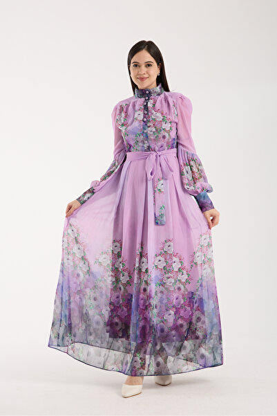 Stylish Stylish chiffon floral dress in purple