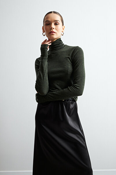 Bipantolon Дамска каки кашмирена ултра лека блуза с лодкаобразно деколте