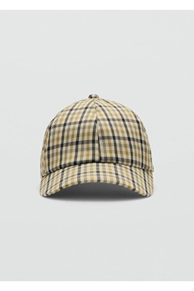 MANGO Man Kare desenli kasket şapka