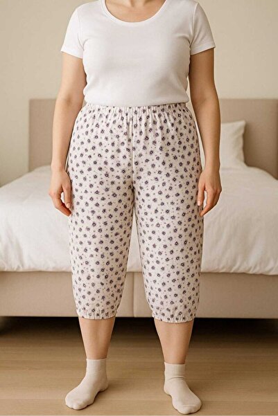 Tusebu Women's Purple Floral Patterned Elastic Waist Pajama Bottoms Capri Hom...