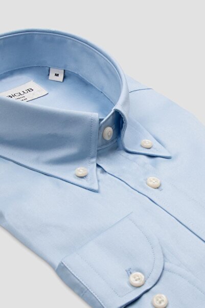 Abbate BB Club Mike Oxford Pamuk Polyester Regular Fit Açık Mavi Düğmeli Yaka Erkek Düz Gömlek