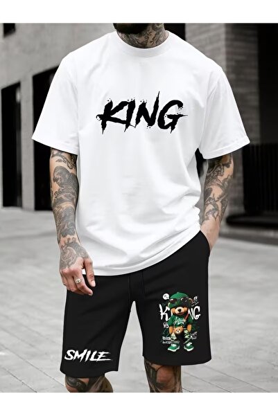 PAVRO Set pantaloni scurți oversize unisex, set de două piese, confortabil, c...