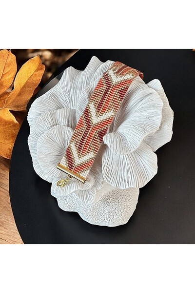 Ezera Handmade Women's Bracelet Lamia from Miyuki Beads, Woven in Orange Colors