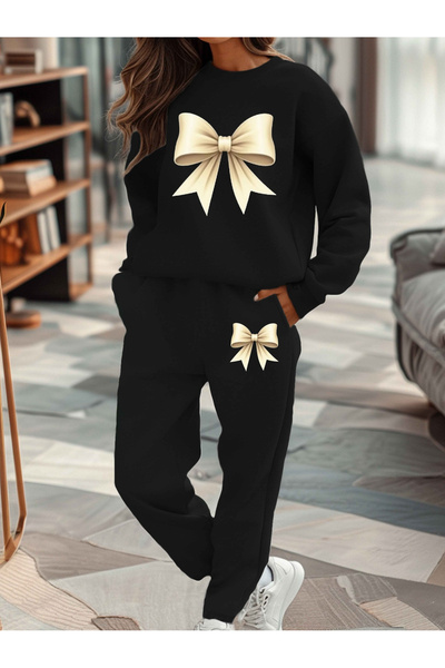 mercoledi Kurdele Printed Crew Neck Sweatshirt Jogger Bottom Tracksuit Set Ov...