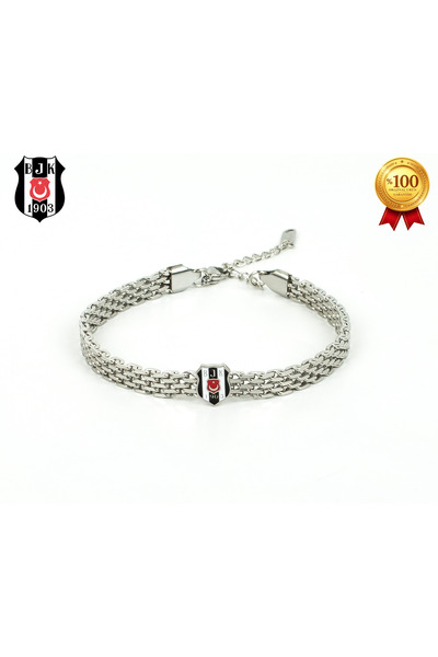 Beşiktaş Besiktas Logolu Hasır Desenli Paslanmaz Çelik Ayarlanabilir Zincir U...