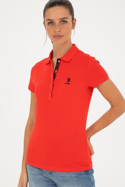 U.S. Polo Assn. Women's Red Basic Polo Neck T-Shirt Vr030