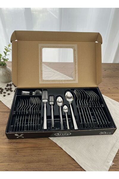 aktaş home Kutulu 30 Parça 6 Kişilik Çatal Kaşık Takımı Düz Model