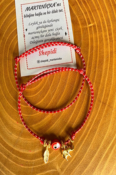 Shepidi سوار الحظ مارتينيكاسا مكون من قطعتين من خرز العين الحمراء مع حلية الف...