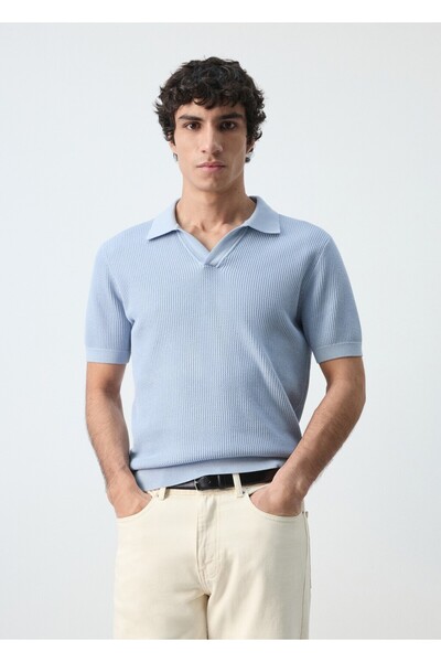 MANGO Man %100 pamuklu kalıplı triko polo gömlek