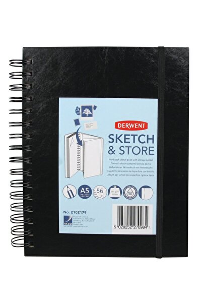 Derwent Caiet de schițe și desen spiralat A5, 56 de coli, 165 g, cu dosar pro...